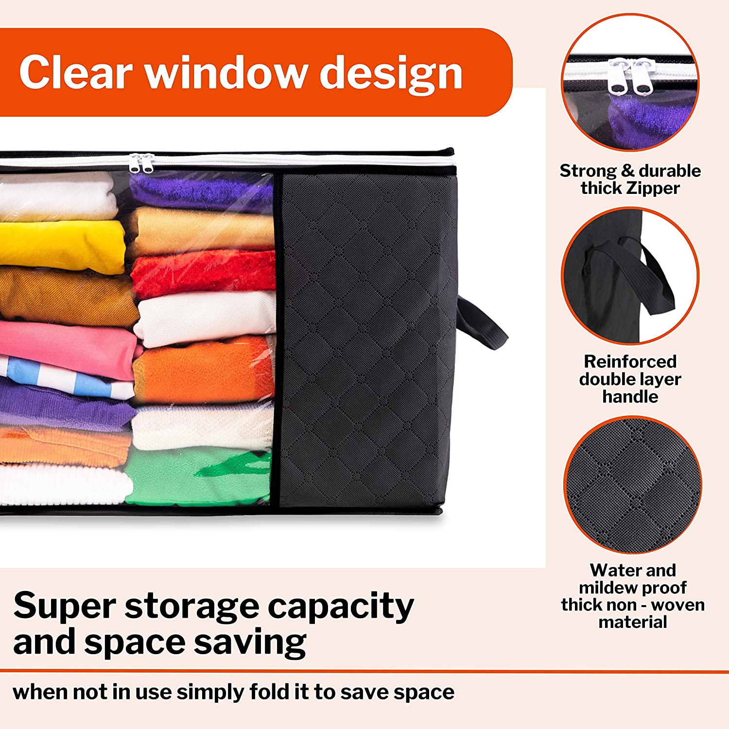 Clothes Storage Bags | 90L Foldable Storage For Closet Grey, Stackzy 5pcs