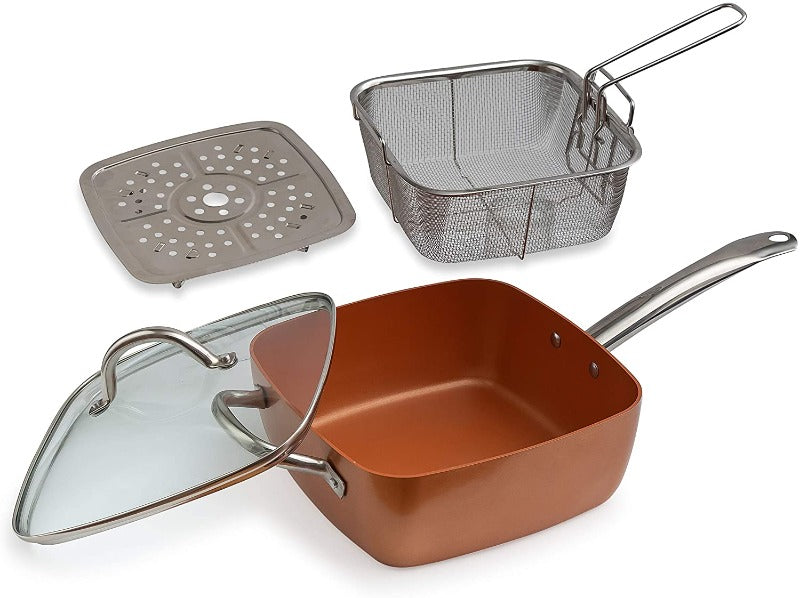 4-pc Square Copper Cookware Pan Set